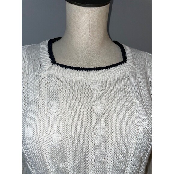 Jones NY Women’s Vintage CableKnit Square Neck Sweater size PS Coastal Old Money - Picture 2 of 8
